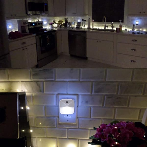 Rörelsesensor nattlampa plug-in 4-pack, varmvit LED-nattlampa med skymningssensor för sovrum, hall, trappor, kök