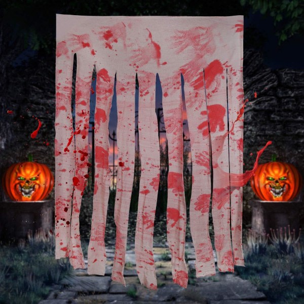 IC 2-delad kostym Dörrgardindekoration med blodiga handavtryck Blodiga dörröppningsgardiner Skrämmande tyg Spökhus Skräckdekoration Halloweenfest