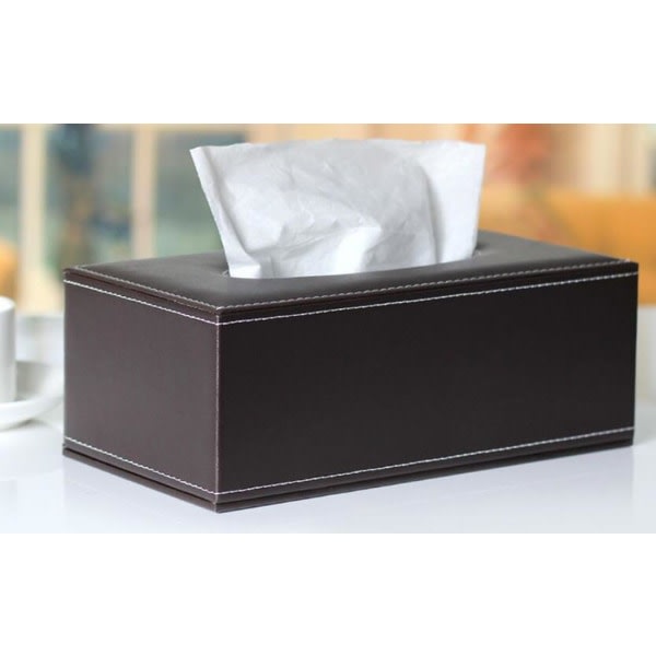 Läder Tissue Box Hållare Tissue Dispenser Box for hembil dekoration-svart (stor, tabby brun)
