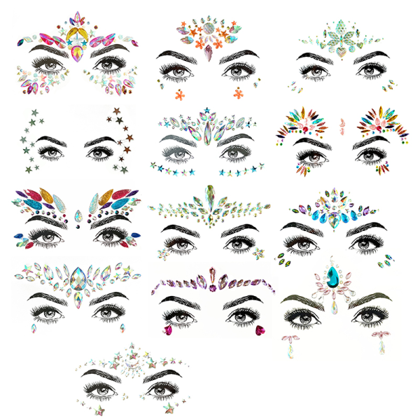IC Face Jewels Självhäftande Ädelstenar Party Face Stickers Rhinestone M BL139