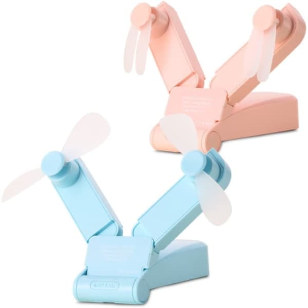 2 stk oppladbare håndholdte USB-vifter (blå & rosa)