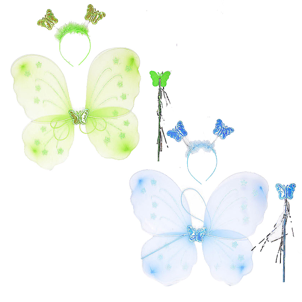 IC Fairy Butterfly wing Butterfly tryllestav og pannebånd for jenter blå + grønn