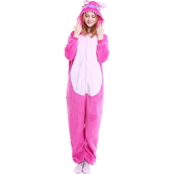 Voksen Unisex Jumpsuit Kostume Dyrekostume Tapdans Kostume Pyjamas Hoodie Nattøj Rollespil Tegneserie 3D Pyjamas Karneval Jul Halloween Pink stitches L