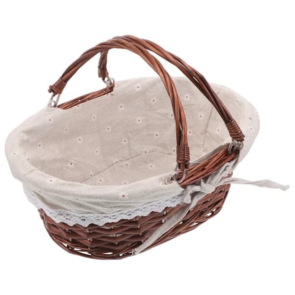 Wicker Picnic Basket - Oval Hand-Woven Storage Basket with Handle and Fabric Lining 1x 1x