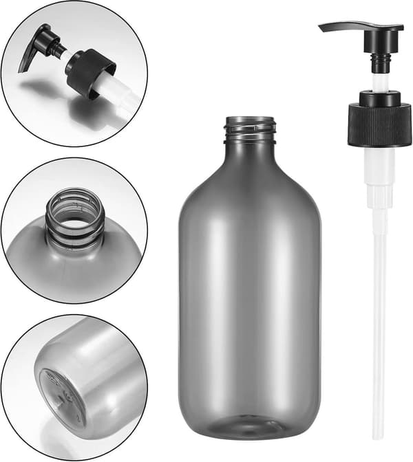 2-pack 500 ml tomma påfyllningsbara pumpflaskor, hållbar plastdispenser för tvål, schampo, lotion och duschgel, badrum och kök, grå