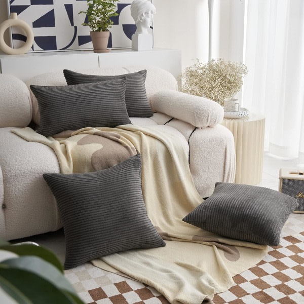 IC Soffkuddar 12 x 20 Manchester Långt Set med 2 Dekorative Kuddar til Sofa, 12 x 20 tommer, Mørkegrå