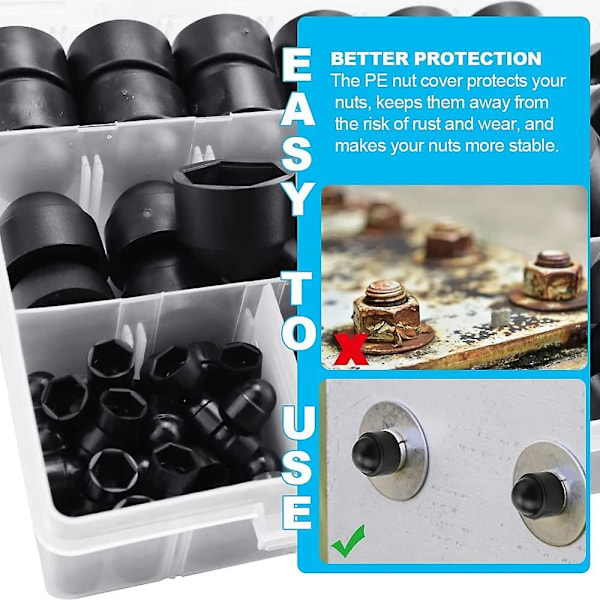 145 stk. Bolt Dome Caps Lock, Sekskantmutterdeksel, Plast Dome Bolt Mutter Beskyttelseshetter