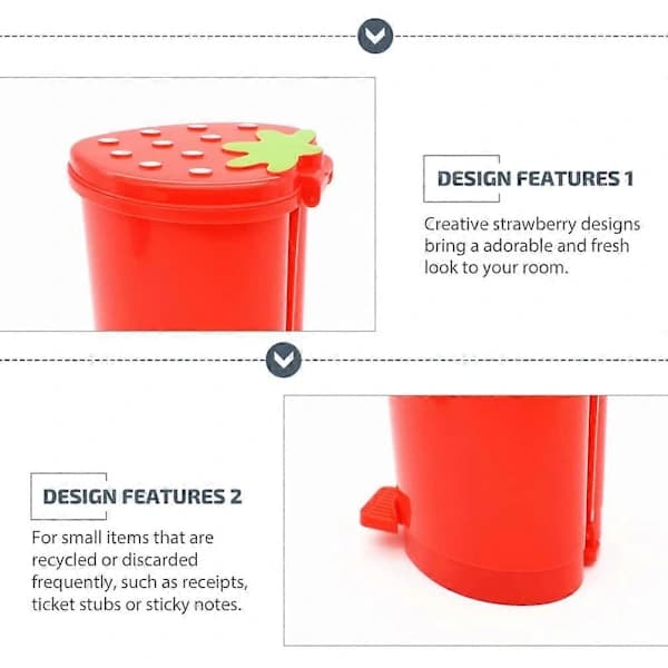 Mini Desktop Trash Can, Small Countertop Waste Bin, Office, Kitchen, Dressing Table, Red