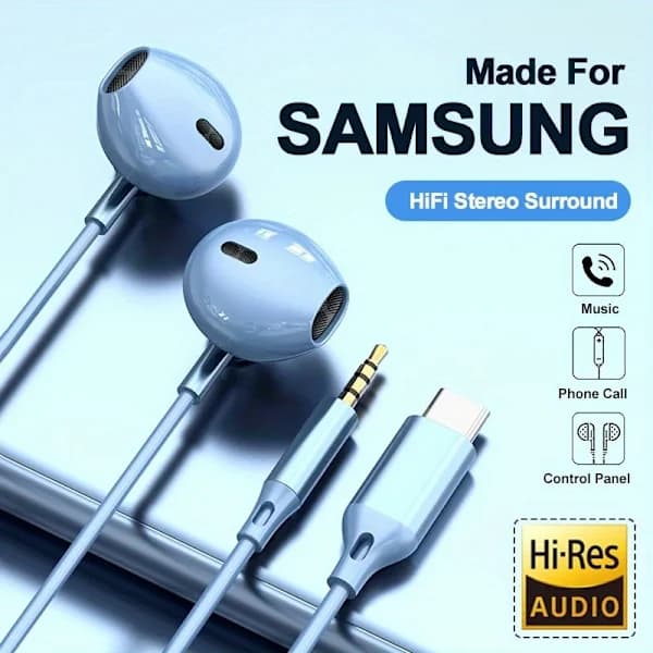 HiFi Wired In-Ear Headphones - Stereo, Volume Control, USB-C and 3.5mm Connection, Condenser Microphone Black Black