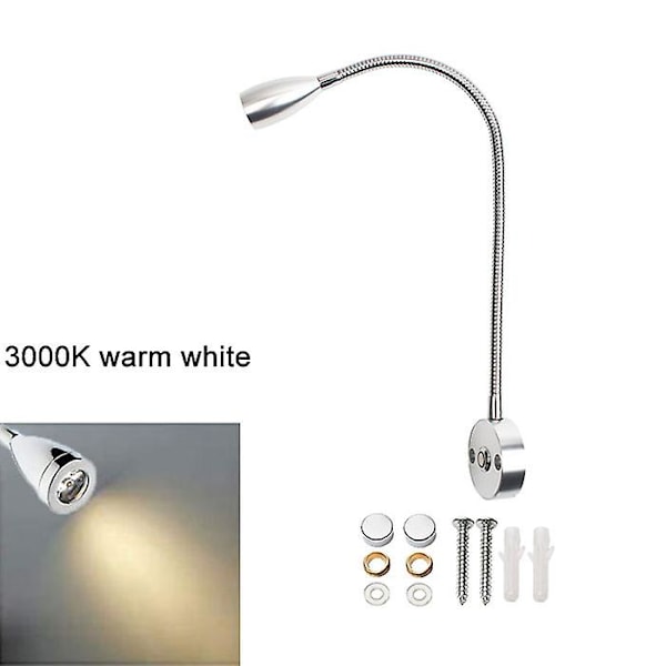 Sort Sølv DC12V 24V 3W Campingvogn Båd LED Læselampe med USB Opladningsport, Fleksibel Touch Dæmpbar Yacht Lastbil Kortlampe [DB] silver 3000K