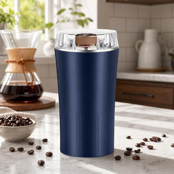 Elektrisk kaffekværn 300W med skål i rustfrit stål, One-Touch krydderikværn til bønner, krydderier, hørfrø og nødder, blå