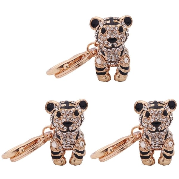 3 stk Tiger Rhinestone Inlagt Nøkkelring Håndveske Spenne Håndveske Henge Bilnøkkelring 3 stk 11,6*5,2cm