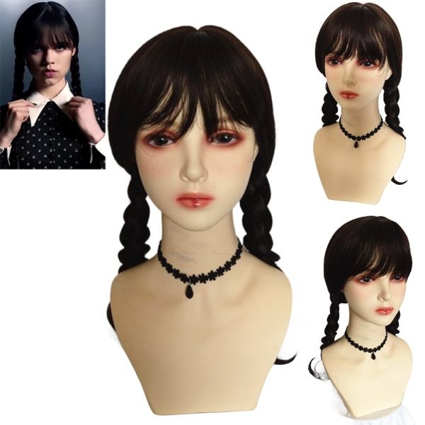 IC Wednesday Addams -perukkaproppu pitkät mustat punokset cosplay