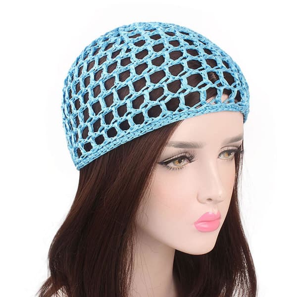 Hæklet hårnet til kvinder, rayon strikket snood hat, kort cover til søvn og aktiviteter Vinrød