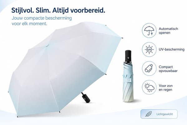 Automatisk sammenleggbar paraply med UV-beskyttelse, én-knapps åpning og lukking for reise, pendling og daglig bruk, blå gradient