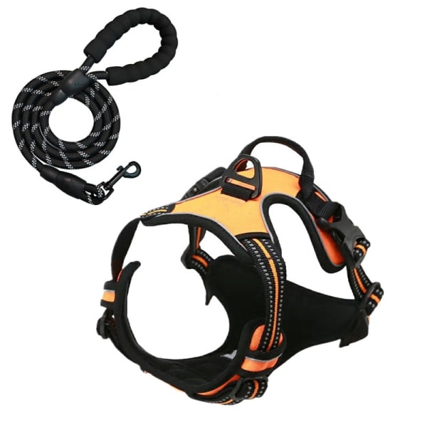 IC Husdjurshund Dubbellagers Bröstsele Explosionssäker Spänne Hundsele Halsband Koppel Andas Reflexväst Orange XL