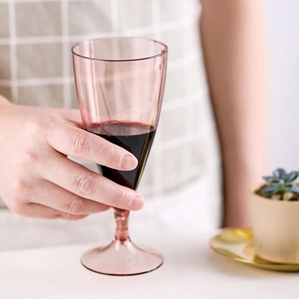 6-delat set (5 vinglas + 1 vinflaskbehållare) Resebärbart set perfekt för picknick utomhuspool, grill, tvättbar i trädgården Rosa Pink
