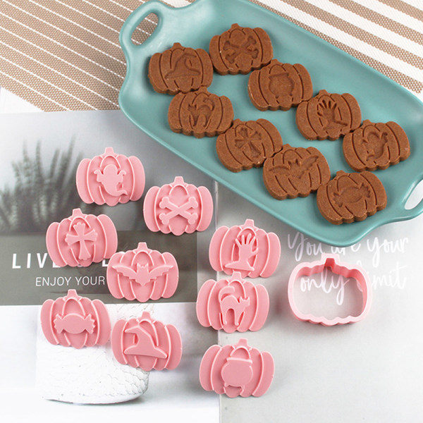 IC 9 stk Halloween Cookie Cutter Set Græskar Pressbar Cookie Stempel B