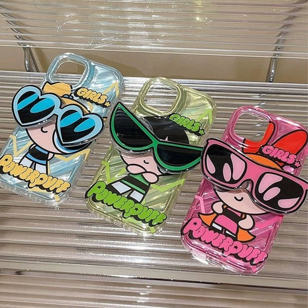 IC iPhone 14 Pro Max Søt Kawaii Tegneserieveske Coola Solbriller Formstøpt Fingergrep Holder (Rosa)