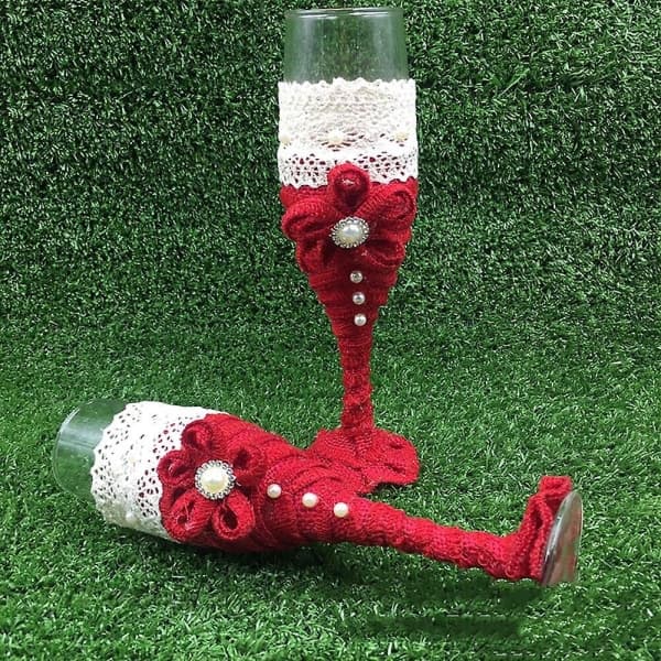 2-pack Bröllopsglas Set Mode Rostad Bröd Bröllopsglas Kristall Champagneflöjt Brud och Brudgum
