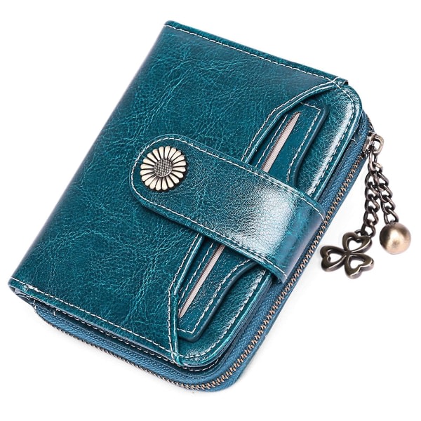 IC Liten plånbok for kvinder, äkta läder, kortholdere, Rfid-blockerare, blå