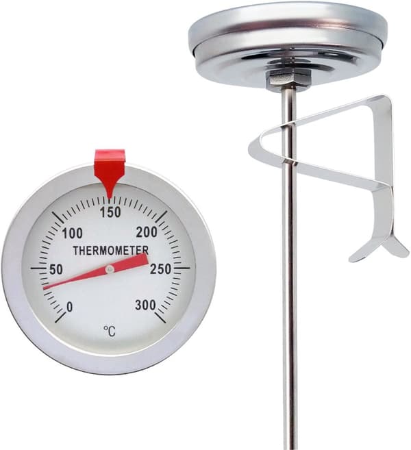Kjøkkentermometer, mekanisk sonde i rustfritt stål, 0–300°C, ingen batterier, for matlaging, baking, grilling, BBQ og steking, 30 cm