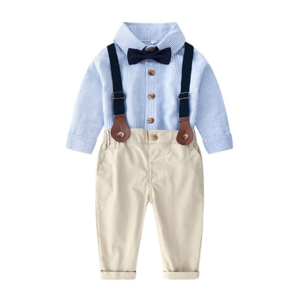 Baby Boys Gentleman Outfit Formell kostym, langærmad randig rutig skjorta Blå 160CM