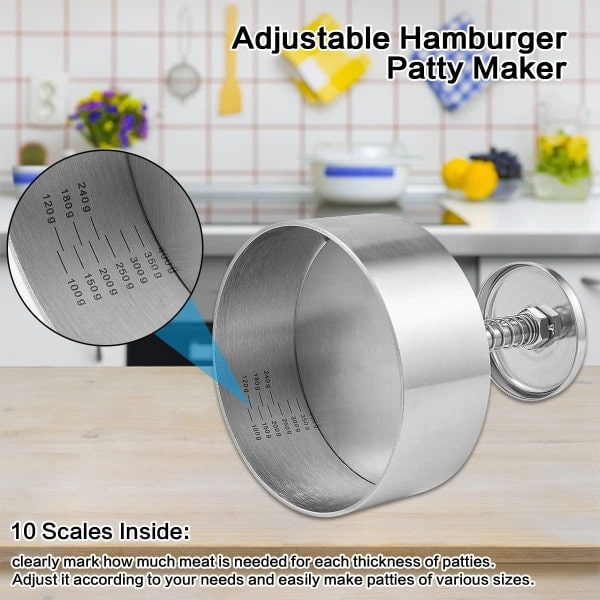 IC Justerbar Hamburgerpress 4,5\" Burger Patty Maker 304 Rostfritt