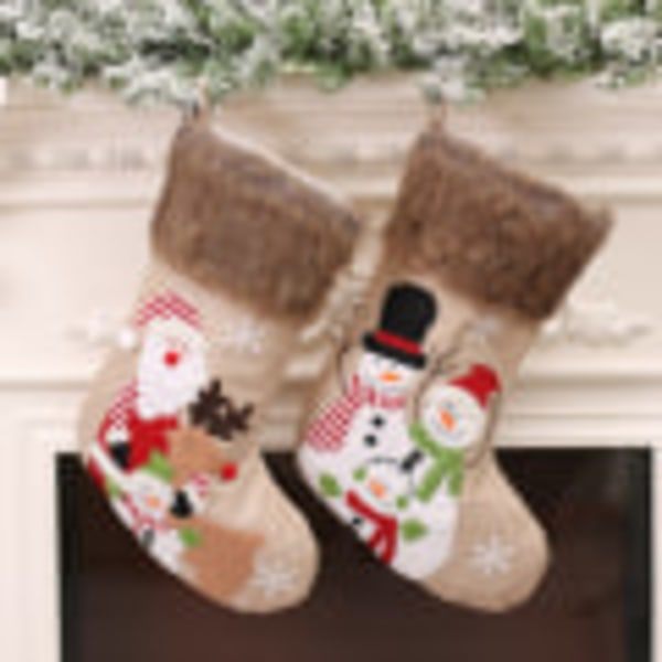 Julstrumpa i Säckväv - Hängande Julklappspåse för Vardagsrum - Godisstrumpa med Tomte