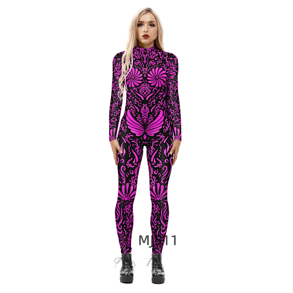 Hedt cosplay kostume jumpsuit europæisk og amerikansk kvindelig cosplay kostume hot girl natklub uniform Halloween print jumpsuit BAX208 XL