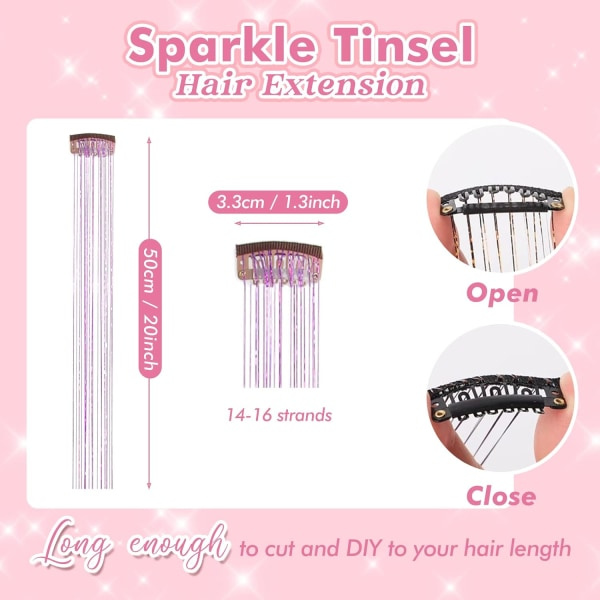 IC Clip-in Hiusglitterisetti, 6 kpl Glitter Fairy Tinsel -hiuslisäkkeet 20 tuumaa kiiltävää hiusglitteriä Lämpöä kestävä (hopea)