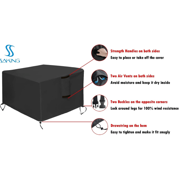IC Gas Fire Pit Cover fyrkantig - Vattentät vindtät Anti-UV Heavy Duty för uteplats Firepit möbler