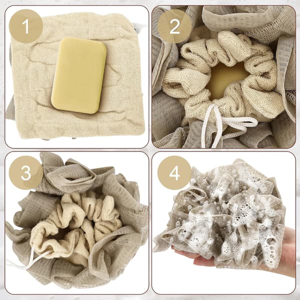3-pak 2-i-1 Sæbeholder Loofah - Eksfolierende Brusesvamp Beige2 + Khaki1