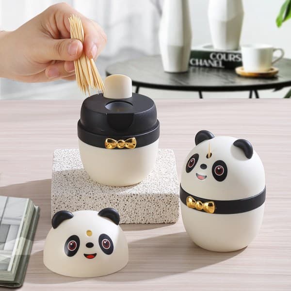 Panda tandpirkersholder (sort og hvid), tryk og automatisk udstødning IC