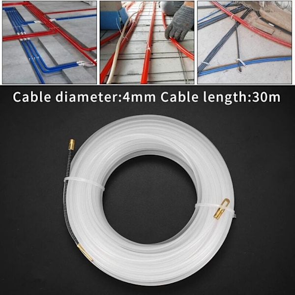 Elektrisk Kabeltrekker Nylonnål med Fleksibelt Guidehode, Trekkeøye Kabeltrekkhjelp, Tomme Rør Ø4 mm, 30m Transparent