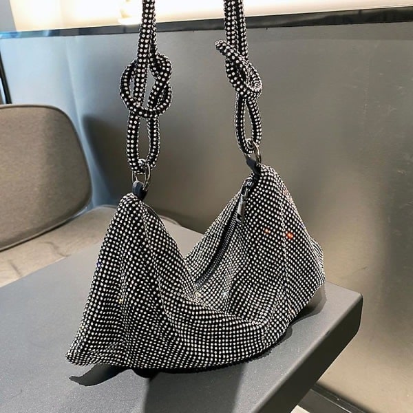 IC Luksuriøse designerlommebøker og håndvesker Dame Kveld Strass Clutch Håndvesker Damer Sølv Krystall Skulderveske
