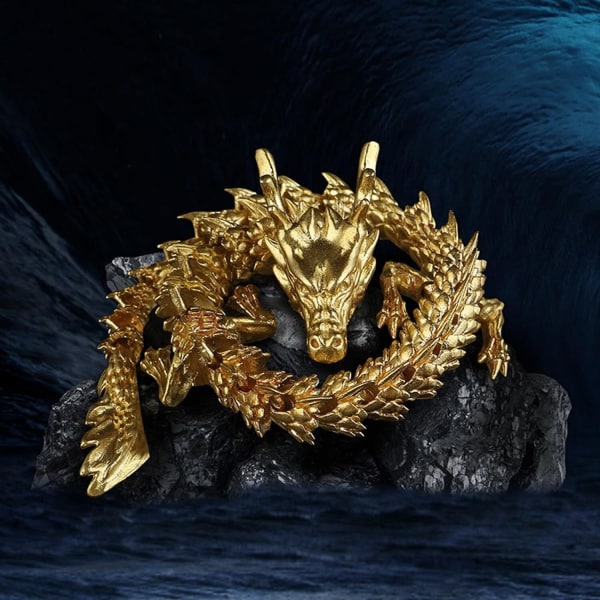 Guld Feng Shui Dragon Staty Skulptur Rörliga leder Dragon Year Special Edition Bronse 40cm