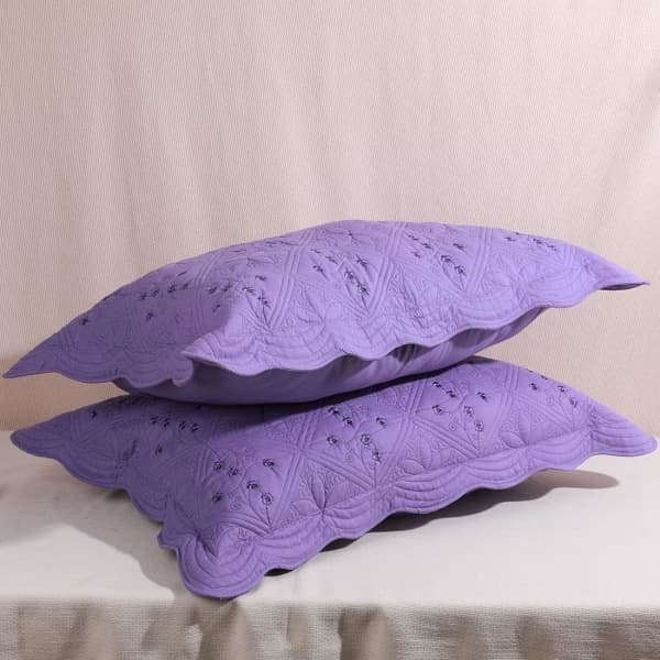 IC 2-pack broderade bomullsquiltade örngotts Shams Rustik enfärgad Mjuk dekorativ set (lila, 20\"x28\")