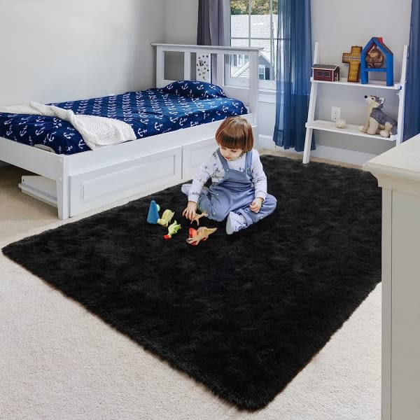 IC Fluffig matta for soverom, 4x6 matta Mjuk innenhus liten matta med shagområde, maskintvättbar matta for stue, halvfri grå mattor
