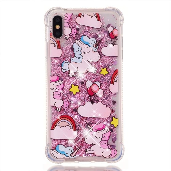 IC- case till iPhone Xs Max, Rosa Unicorn Liquid Bling Glitter Flödande Quicksand case Söt genomskinlig stötsäker TPU Slim Cover