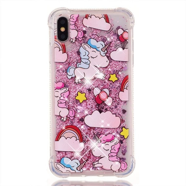 iPhone XS Max -kotelo, Pinkki Yksisarvinen Neste Bling Glitter Virtaava Hiekka Kotelo Söpö Läpinäkyvä Iskun Kestävä TPU Ohut Kotelo