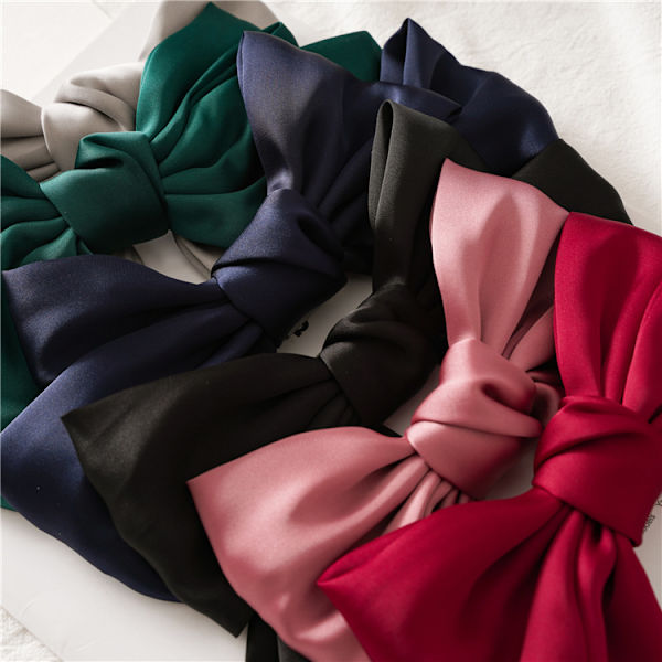 6-delt satin stor sløyfe hårklipp sett, hårklipp stor sløyfe sløyfe chiffon fjær hårklipp retro fransk dame stil
