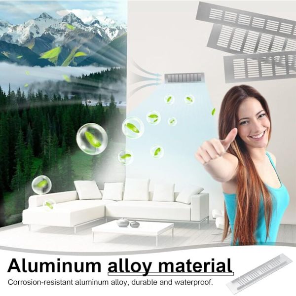Aluminium Luftventil - 250 x 150 mm - Grå - Rektangulær - Til Skabe, Værelser og Døre