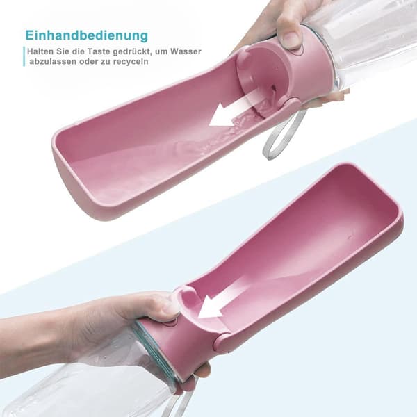 Hundevandflaske 550ml med foderbeholder, lækagesikker bærbar vanddispenser til kæledyr til gåture, rejser, camping, pink