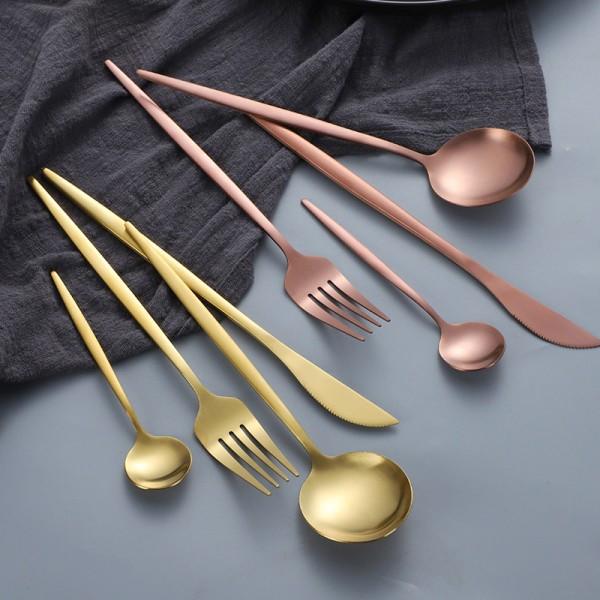 IC Matt lery porslin rostfritt stål sked och gaffel Set Matsal Rose Gold 4PCS set