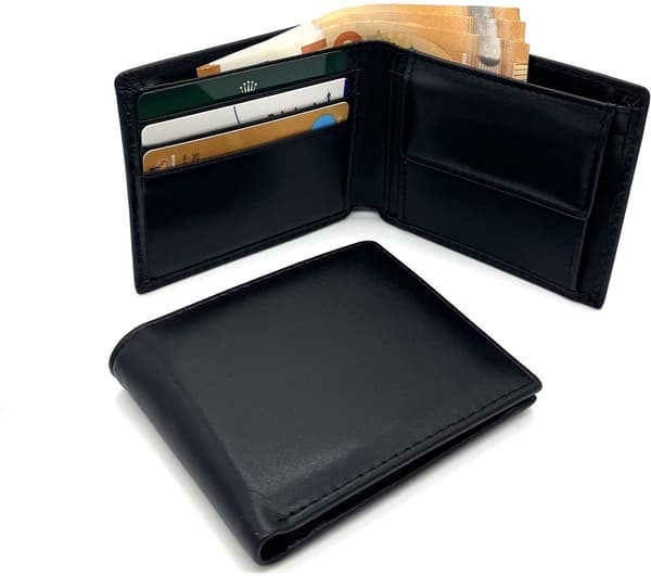 RFID-blokerende pung til mænd, ægte læder bifold pung med møntlomme og 5 kortpladser, slankt kompakt design til hverdagsbrug, sort