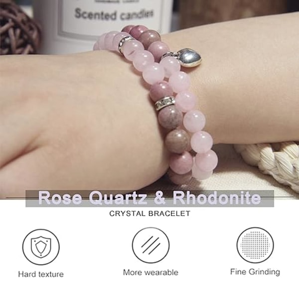 IC Healing käsivarsinauha naisille - Rose Quartz & Rhodonite käsivarsinauha - Healing Prayers Crystal käsivarsinauha, 8mm Natural Stone Anti