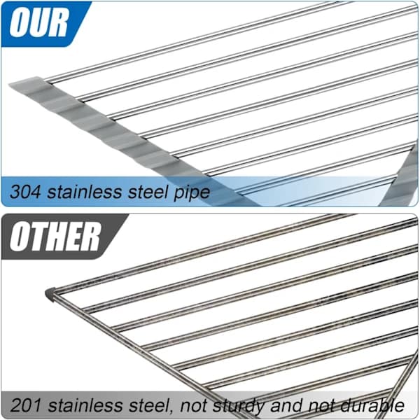 3-pack Triangular Roll-Up Dish Drying Racks, Foldable Corner Sink Storage Rack 304 Stainless Steel Over Sink Organizer