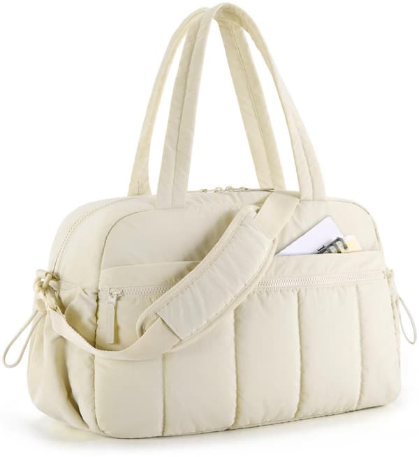 Rejsetaske, 40x30x20cm Håndbagage Med 10 Rum, Trolley Sleeve, Vandafvisende Polyester, Til Kvinder, Creme