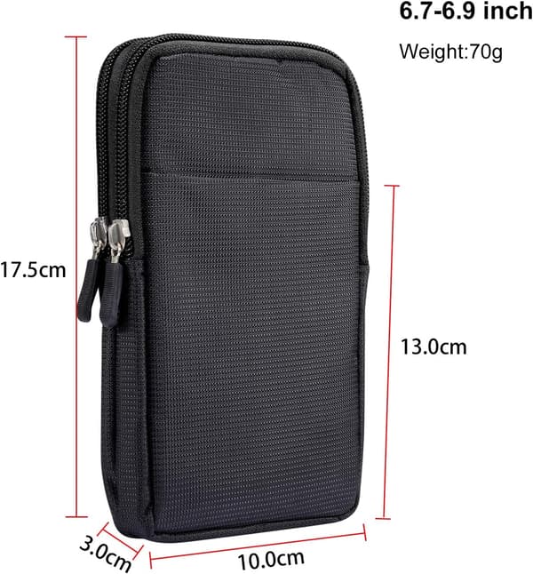 Multifunksjonelt dobbelt telefonhylster svart - Nylon - 6,9 tommers smarttelefoner